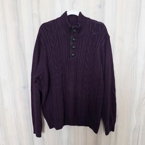 Tricots St Raphael Mens Cable Knit Sweater Size XL Maroon Button Heritage Preppy